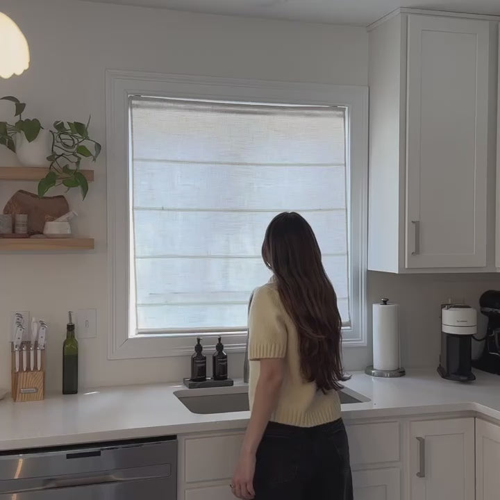 Freshine Elara Roman Shades for Elegant Linen-Blend Drapes with Superior Light Control and Privacy