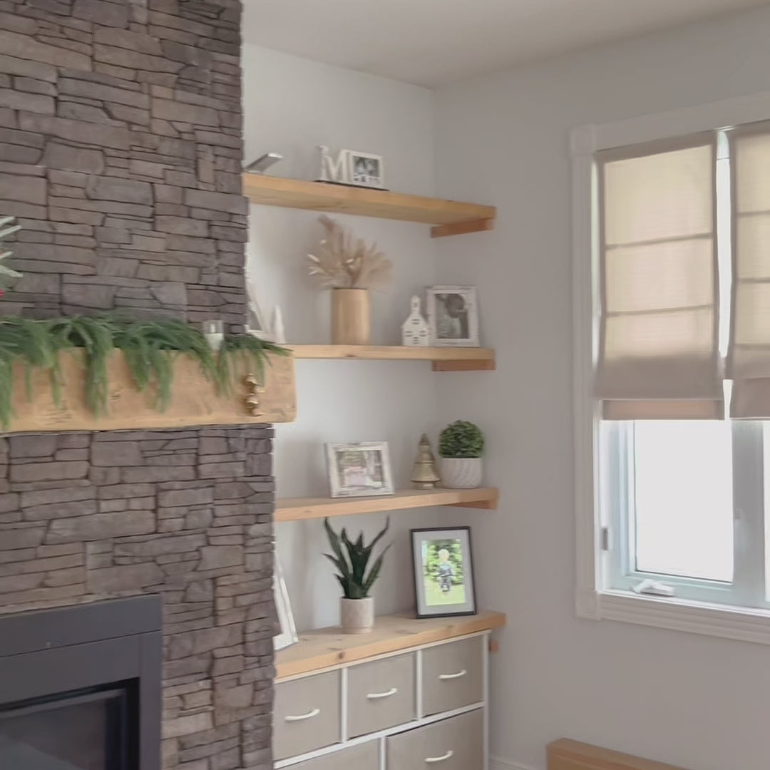 Seraphine Linen Texture Roman Shade: Video 9013-2-1 demonstrating smooth operation, soft horizontal fold formation, natural linen texture, light-filtering fabric and elegant window styling in a home interior