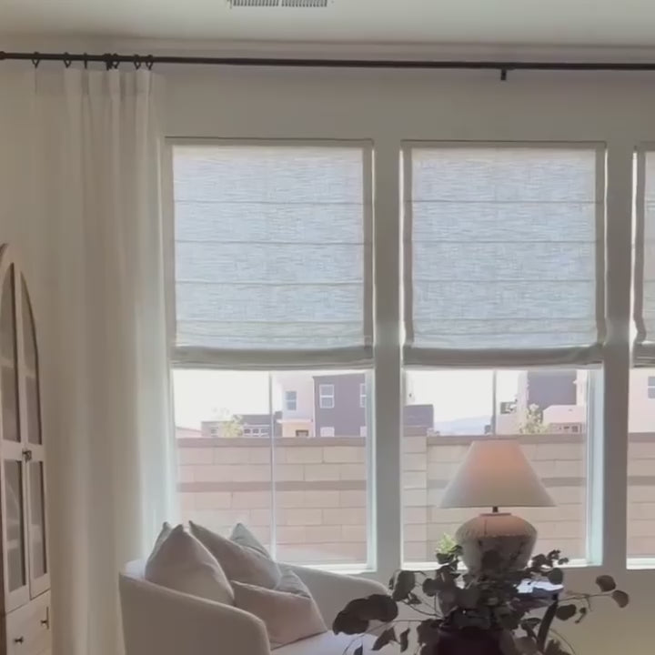 Freshine Elara Light Grayish White Roman Shades for Elegant Linen-Blend Drapes with Superior Light Control and Privacy