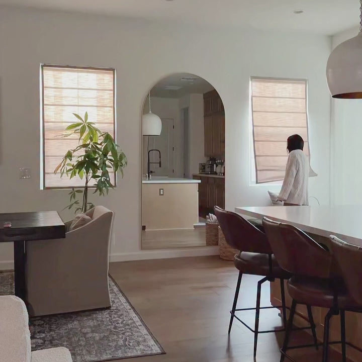 Ilythra Cotton Linen Roman Shades – Soft Textured Elegance: Video showcases the roman shade with soft cotton linen texture, natural breathable fabric and elegant home decor effect