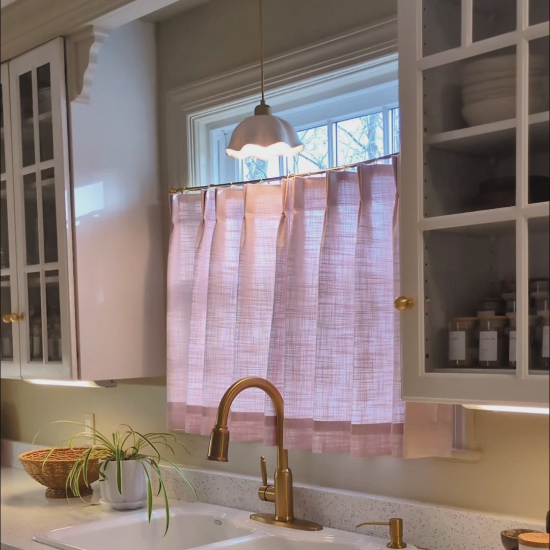 Freshine Elara Linen Light Pinkish Gray Cafe Curtains for Kitchen & Bathroom