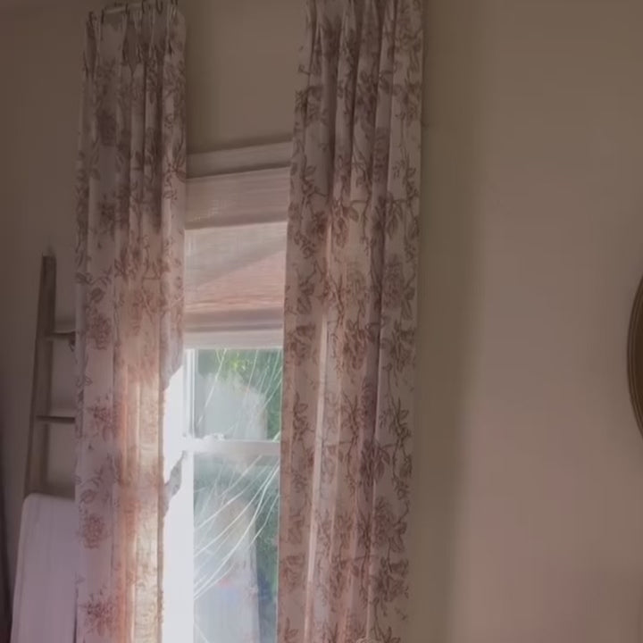 Aveline Print Vintage Mocha Brown Floral Linen Curtains