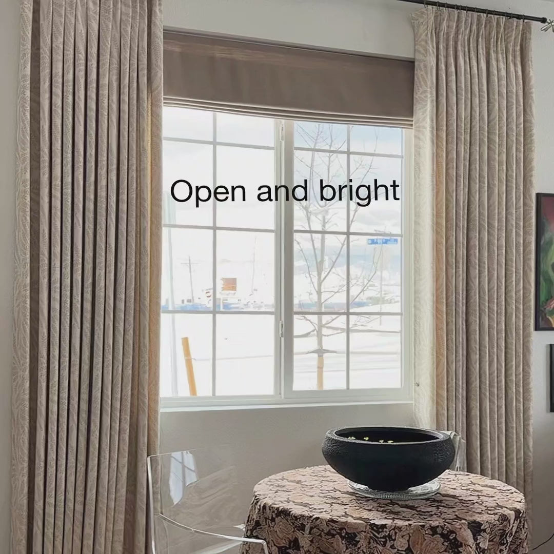Celina Roman Shades – Elegant Pleated Drapes: Video showcasing 8823-20 fabric drapes with smooth folds and elegant home window styling