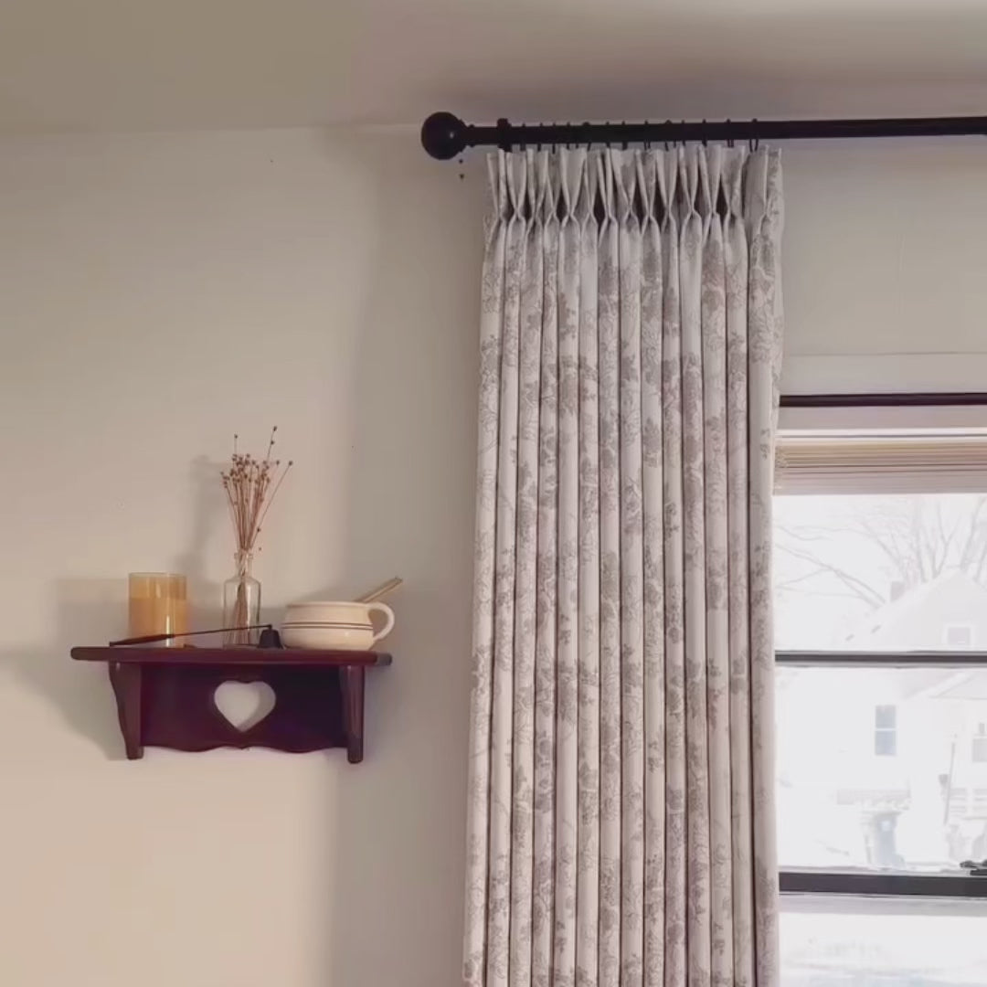 Lila Beige Rose Garden Floral Linen Textured Blackout Drapes