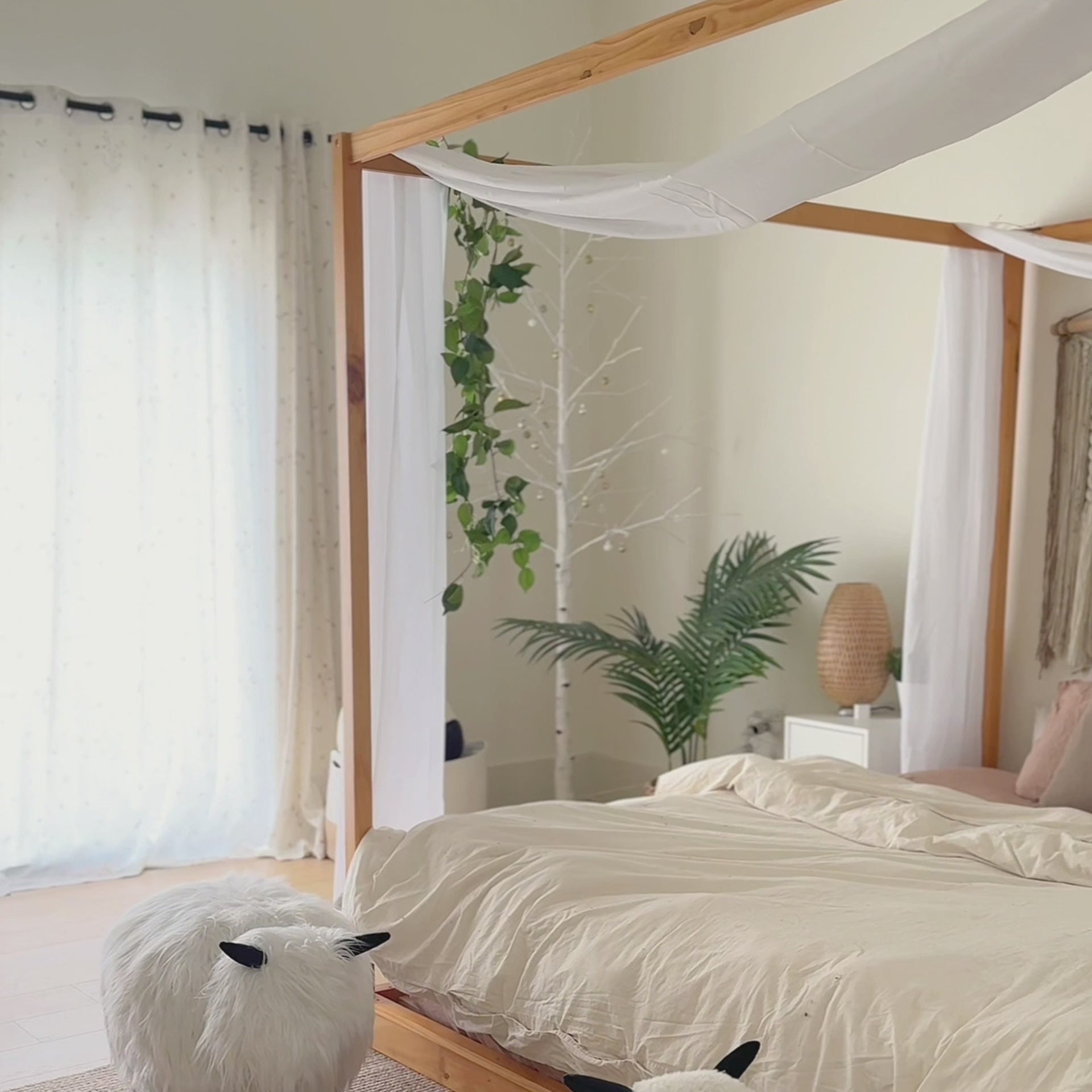 Adelise Butterfly Meadow Mist Beige Linen Textured Floral Sheer Curtains