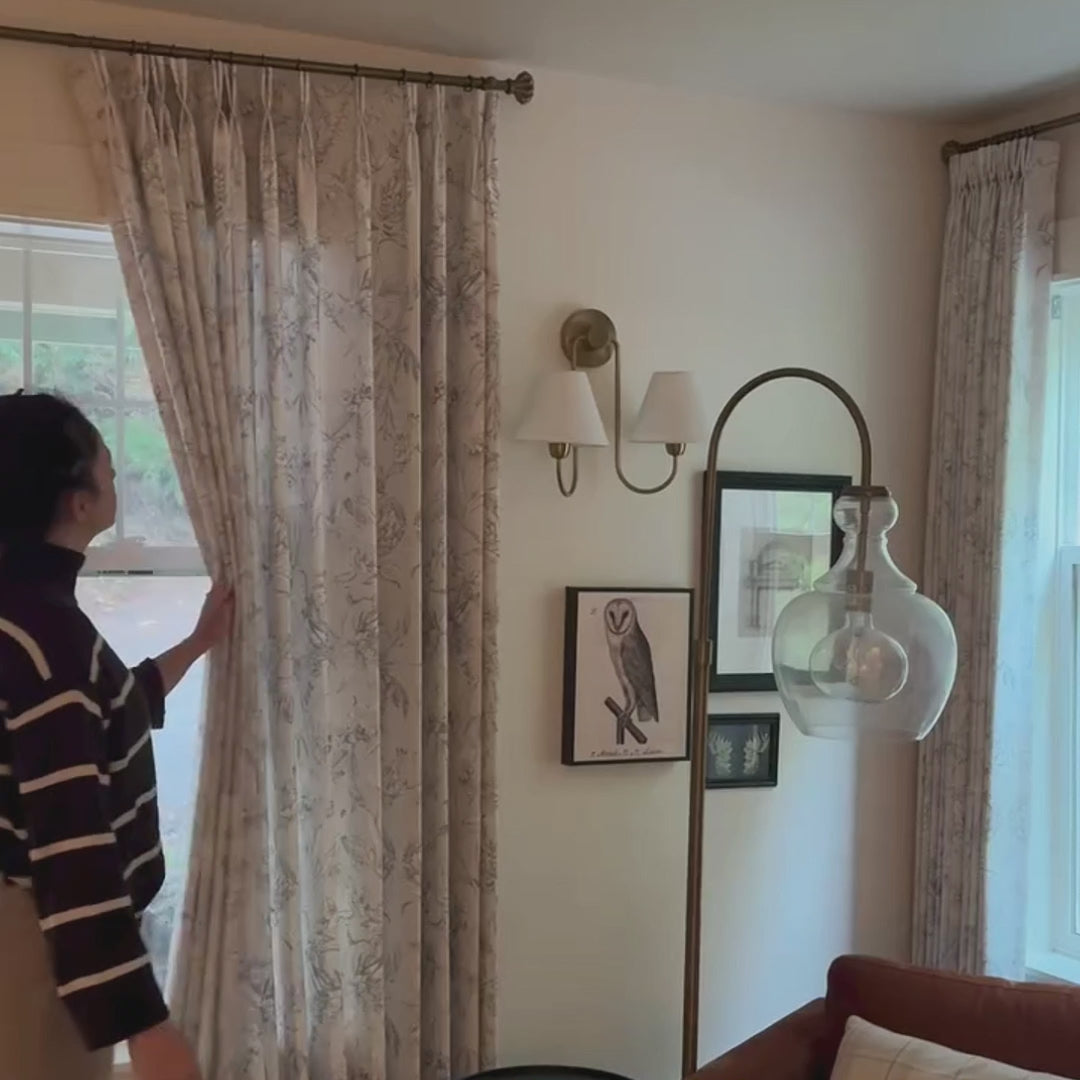 Zoe Cloud Gray Botanical Floral Chenille Drapes