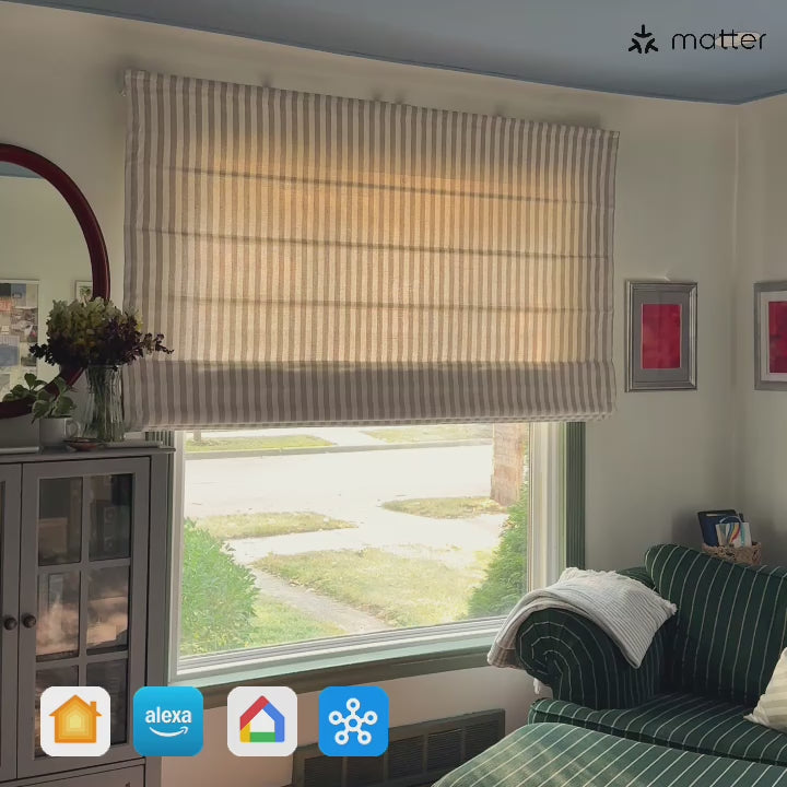 Evelora Smart Motorized Linen Striped Roman Shades