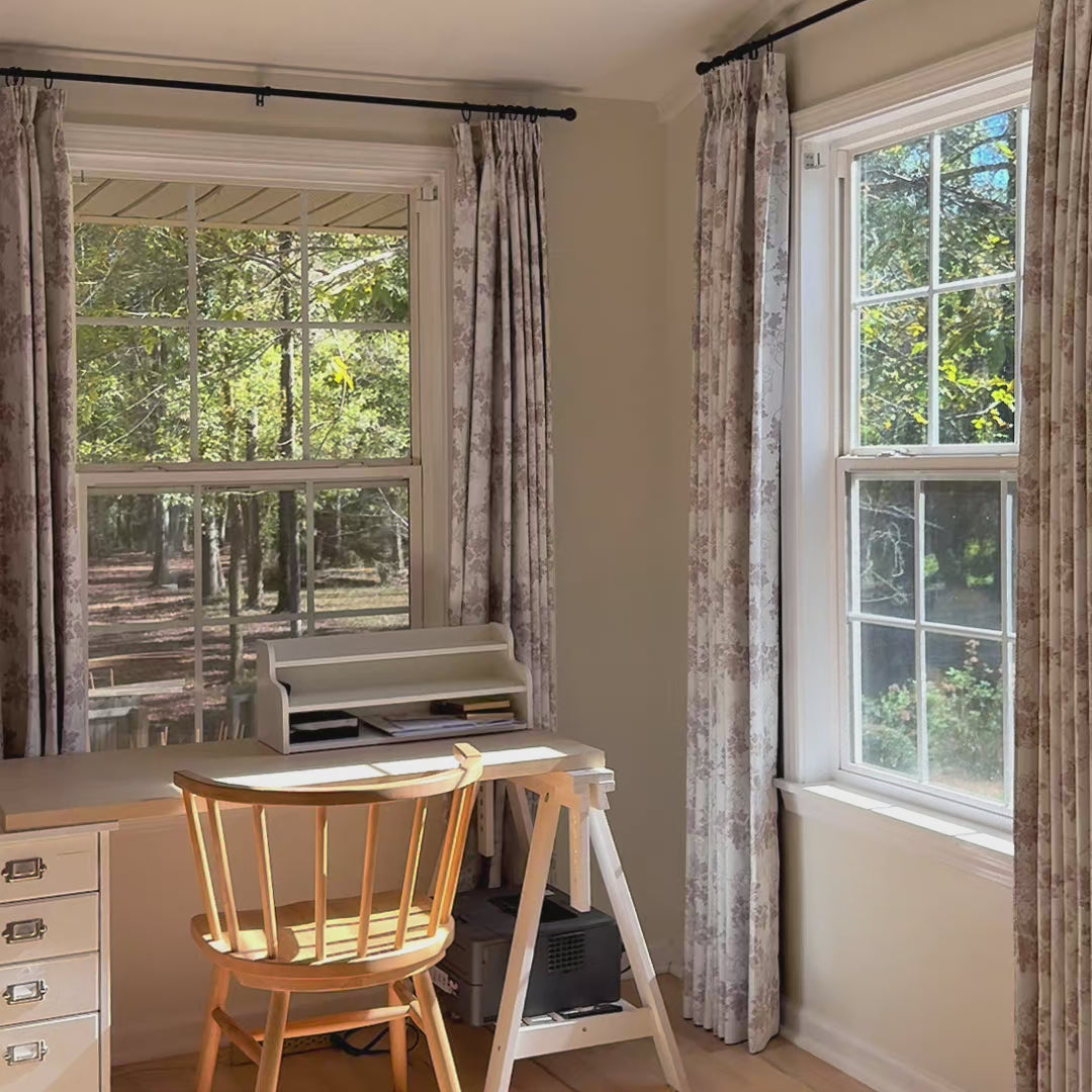 Lila Beige Rose Garden Floral Linen Textured Blackout Drapes