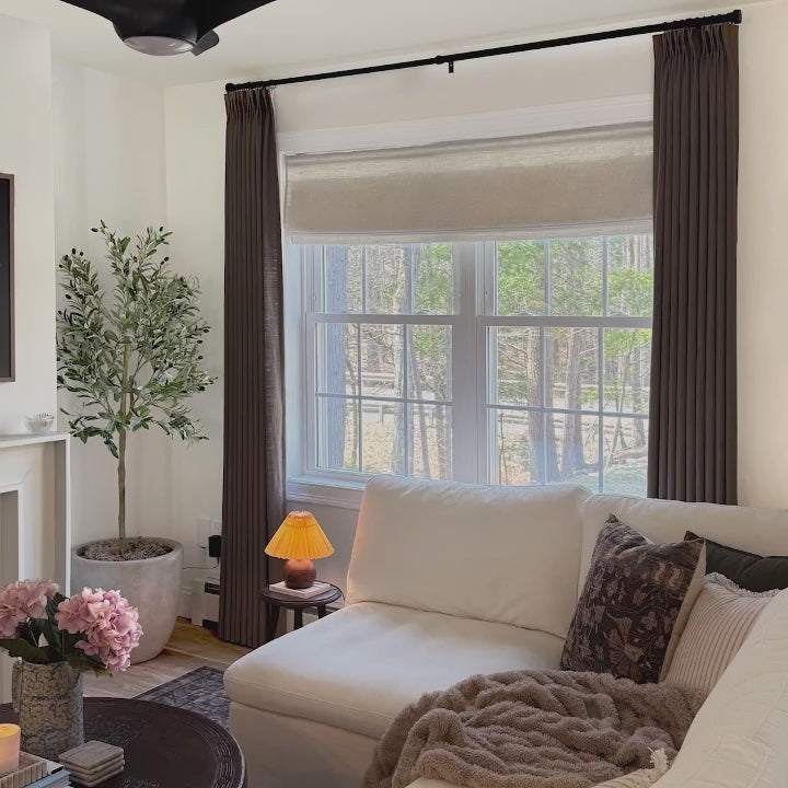 Freshine Elara Off-White Roman Shades for Elegant Linen-Blend Drapes with Superior Light Control and Privacy