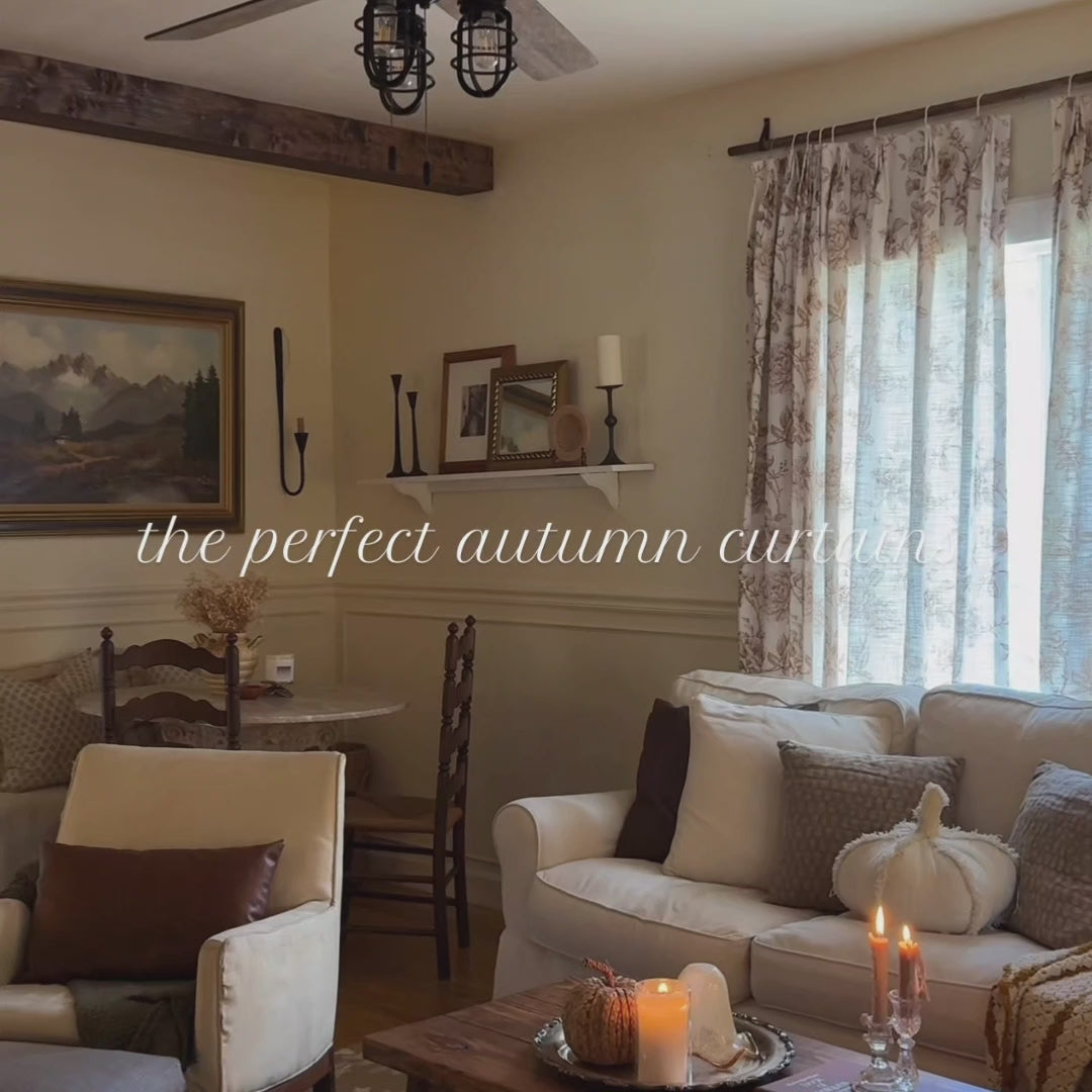 Aveline Print Vintage Mocha Brown Floral Linen Curtains